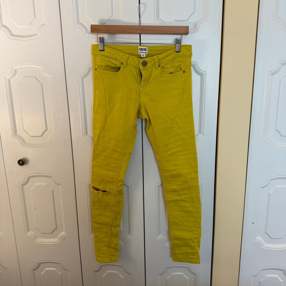 ASOS Low Rise Denim Bright Chartreuse Yellow Jeans Size 26